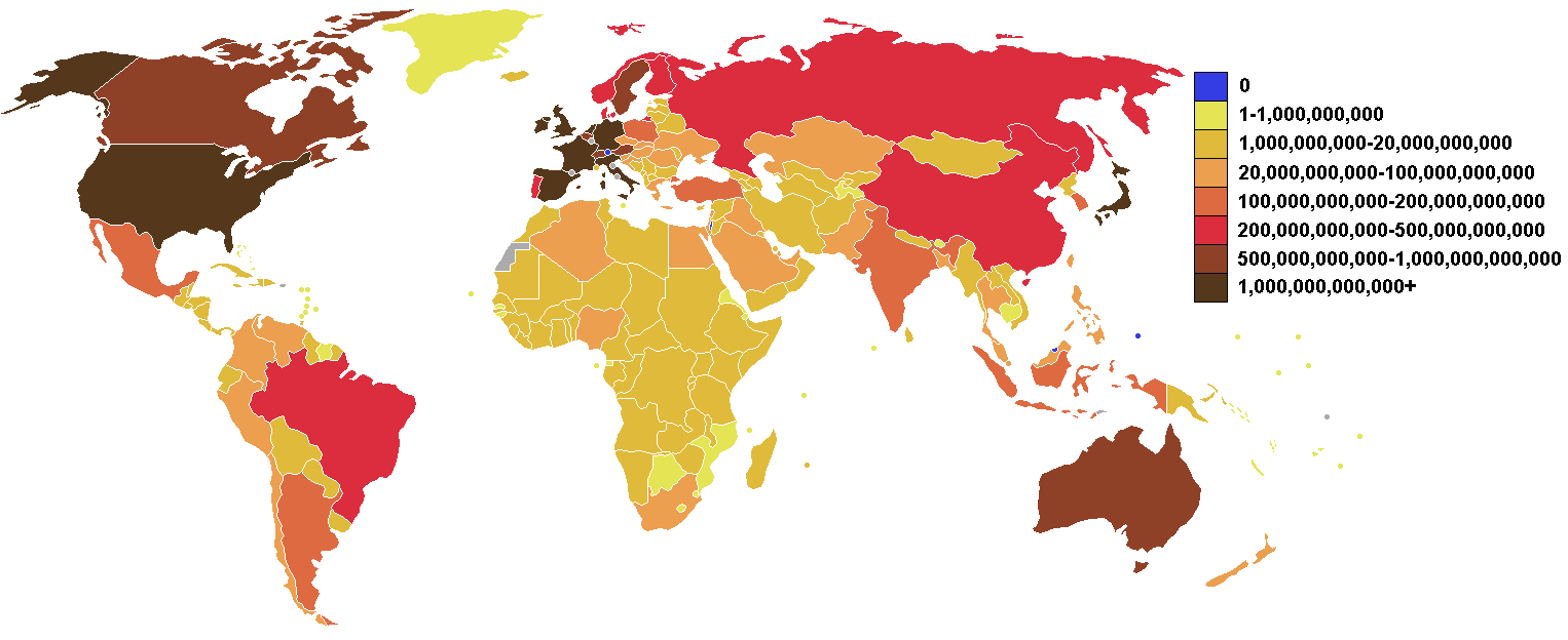 Карта стран мира по размерам внешнего долга