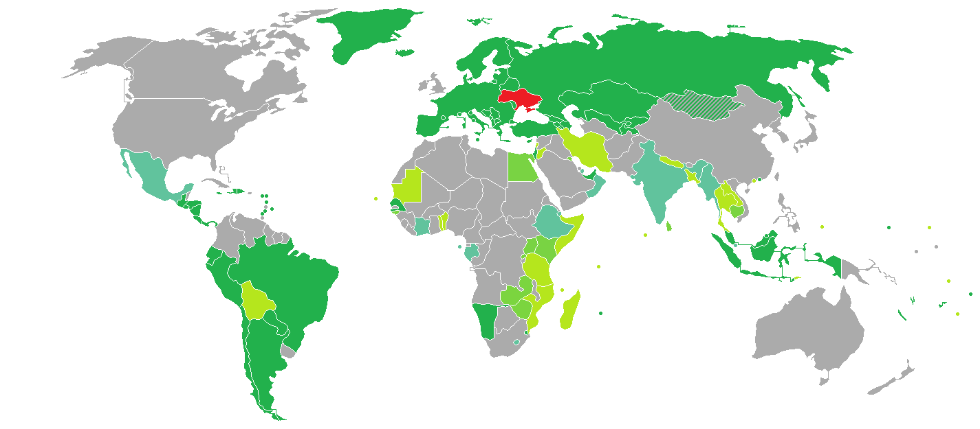 Карта безвизовых стран для Украины