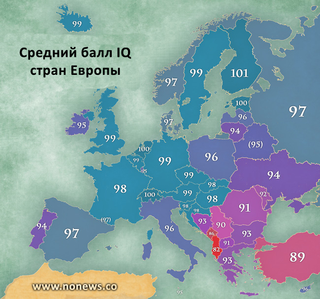Карта стран по баллам IQ