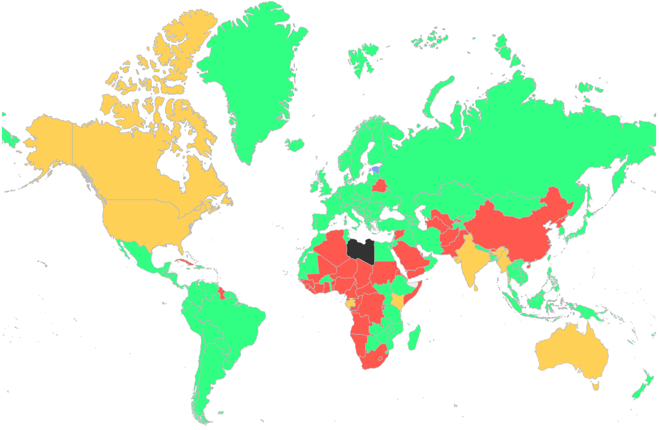 Карта стран для дипломатического паспорта Эстонии