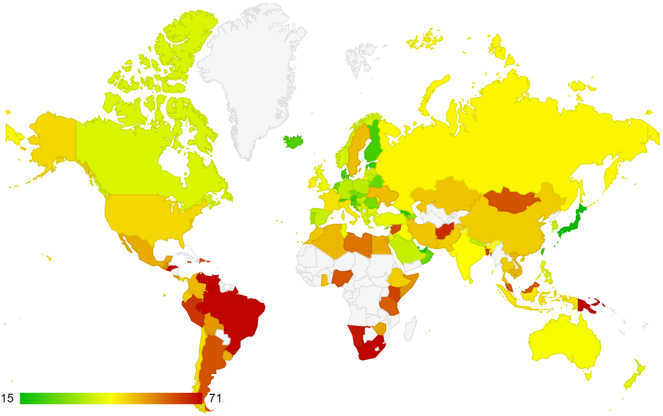 Карта стран по уровню преступности