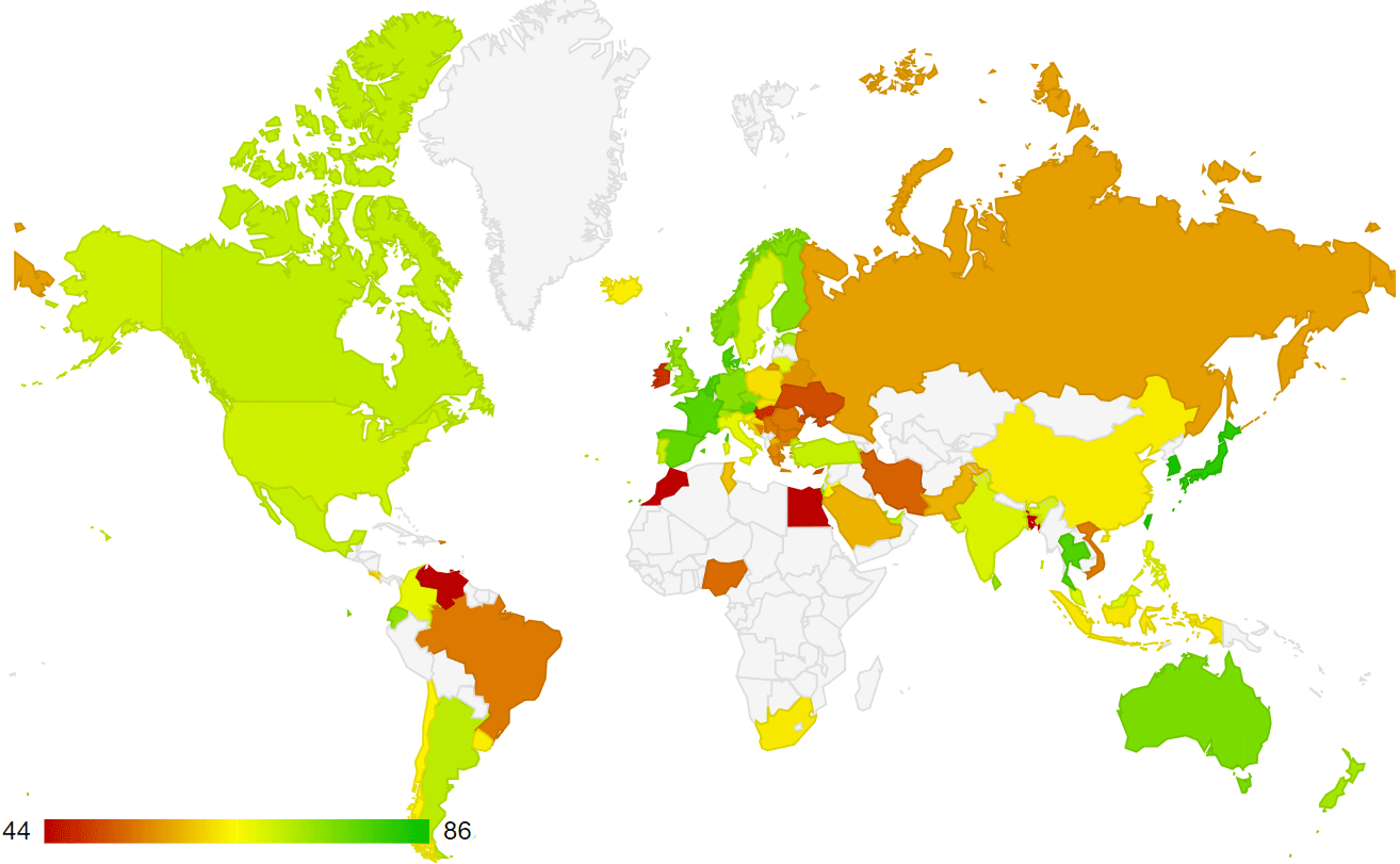 Карта стран по уровню медицины