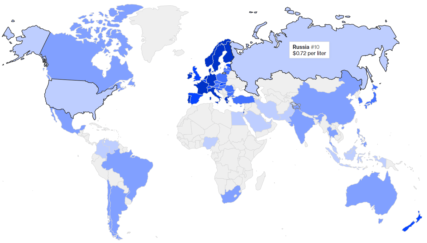Карта стран мира по стоимости нефти