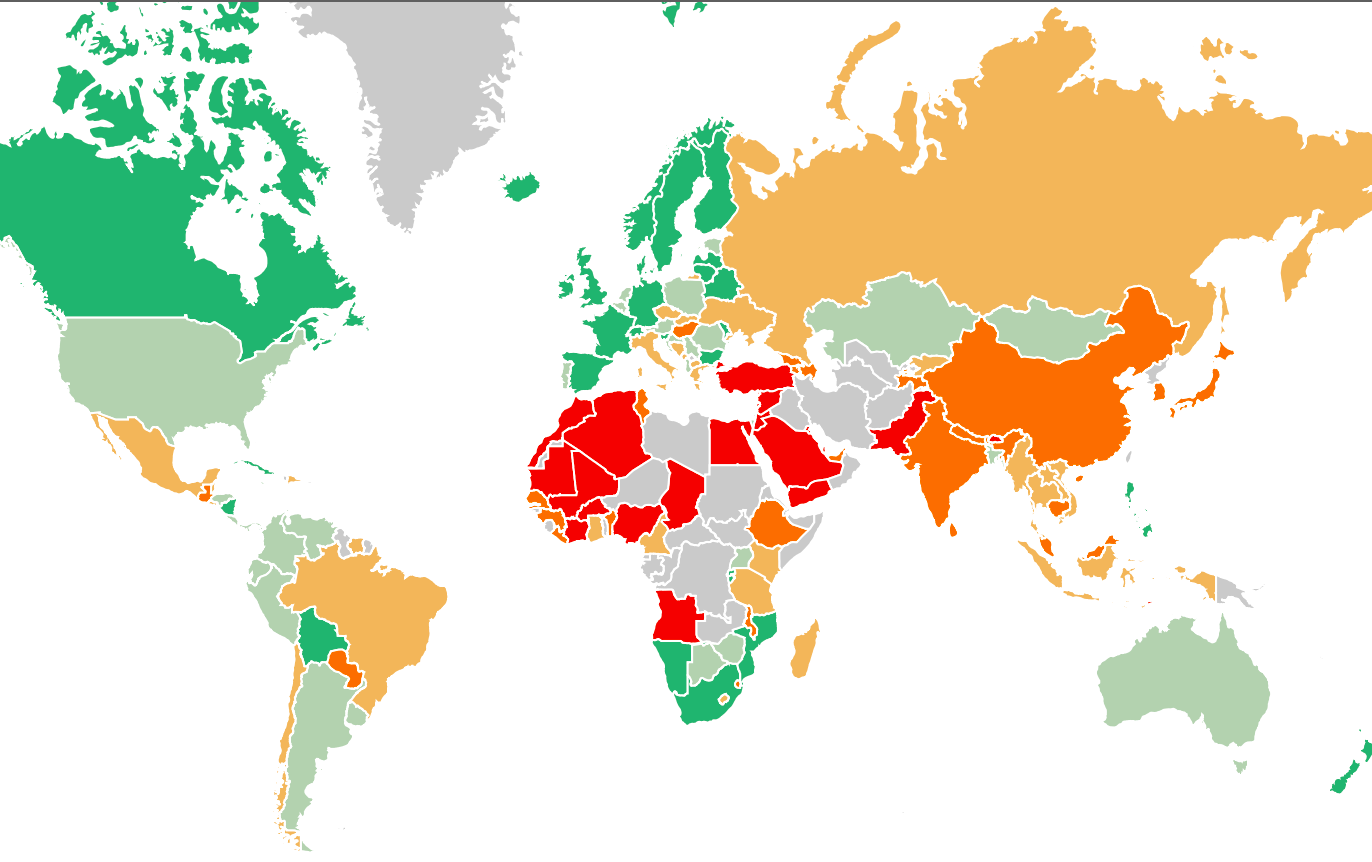 Карта стран мира по уровню равноправия полов