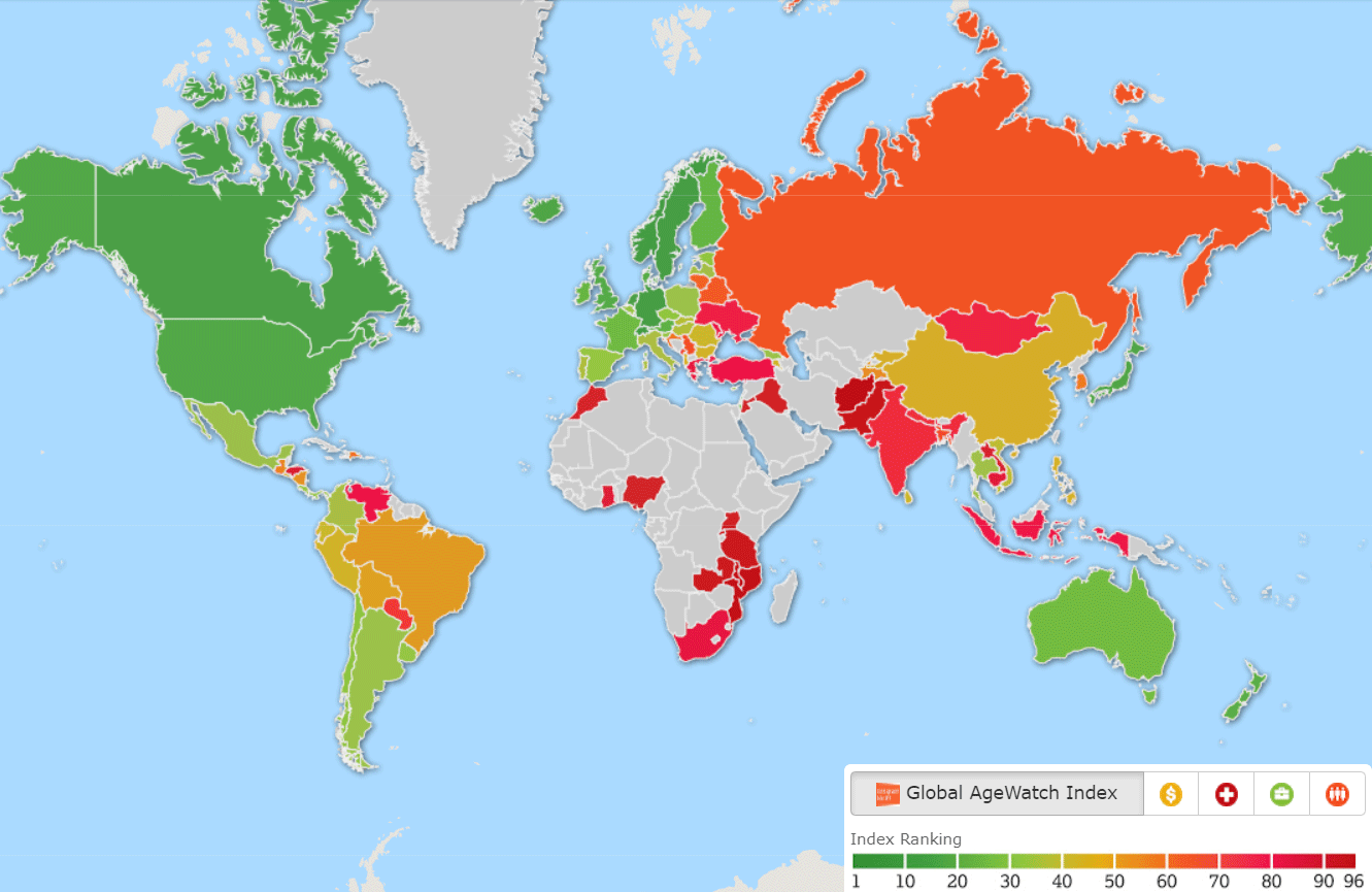Карта стран мира по уровню жизни пенсионеров