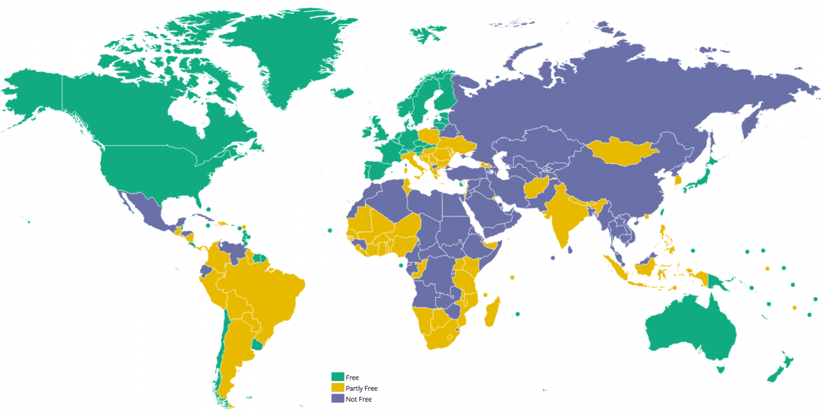 Карта стран мира по уровню свободы СМИ 2017