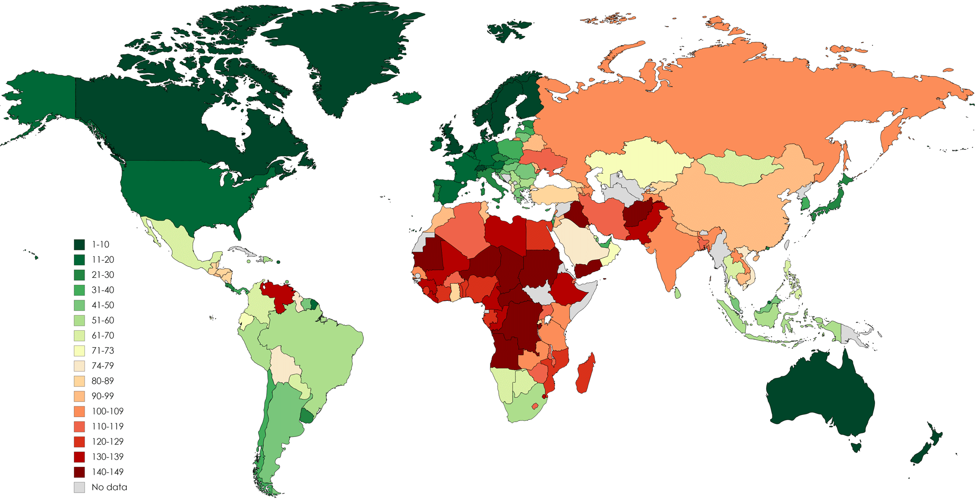 Карта стран по уровню процветания
