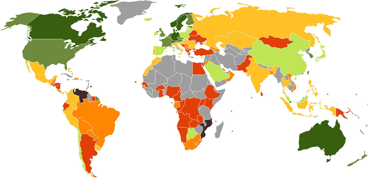 Карта рейтинга стран по версии S&P