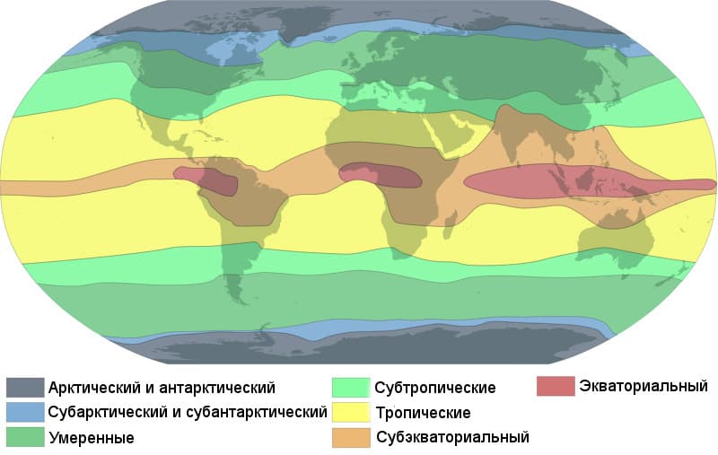 Карта климатических поясов Земли