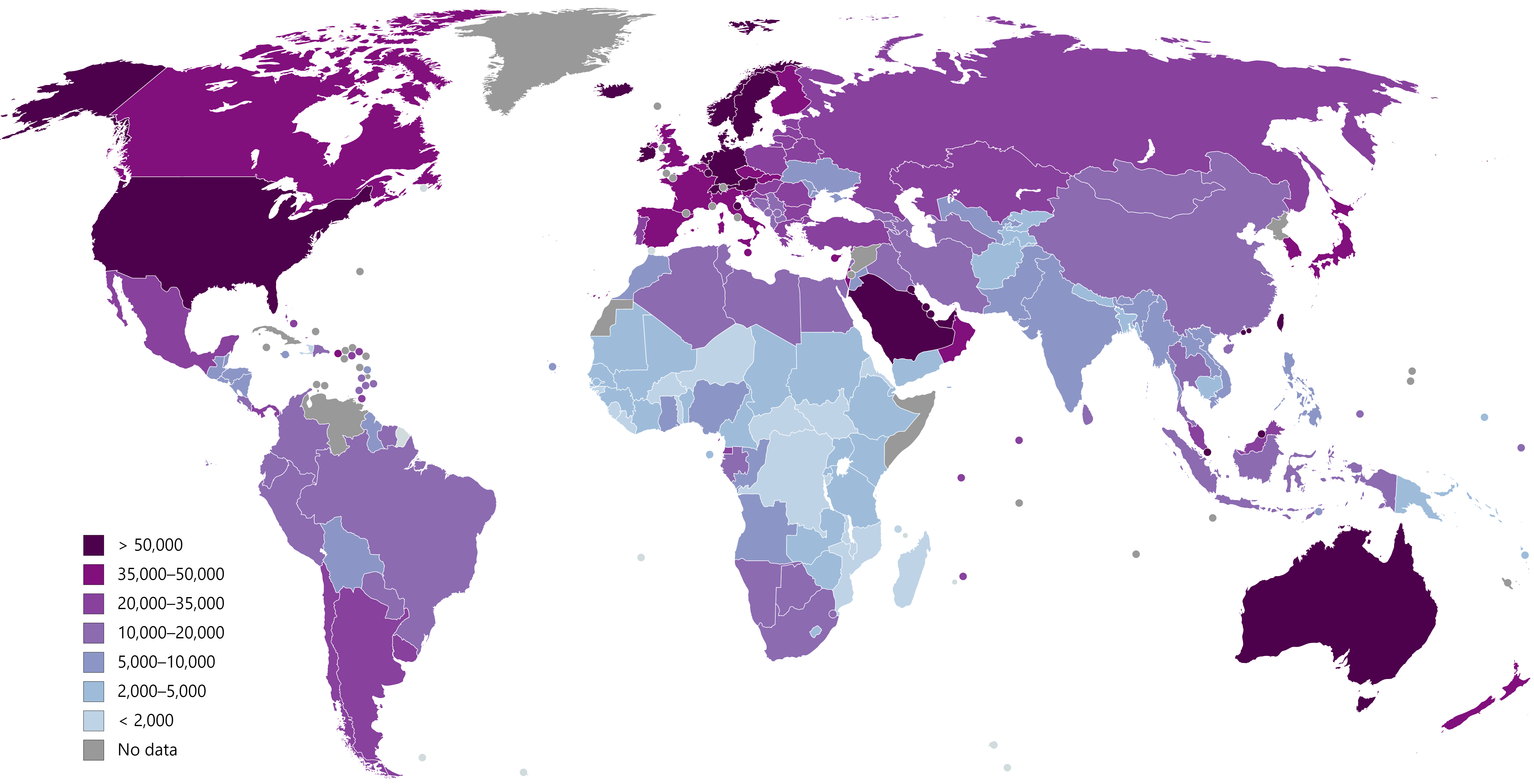 Карта стран по ВВП на душу населения (ППС)