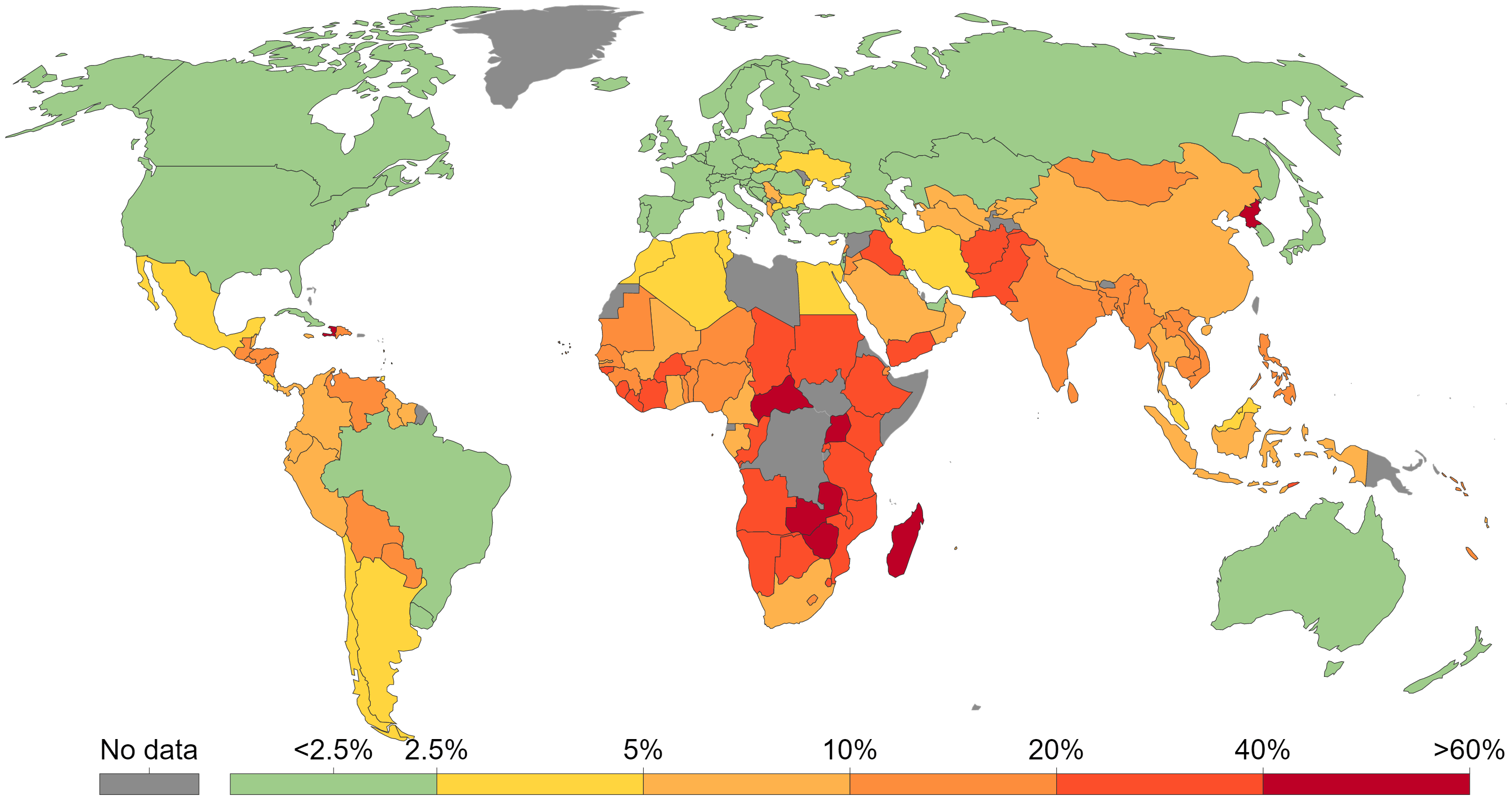Карта стран мира по уровню голодания населения