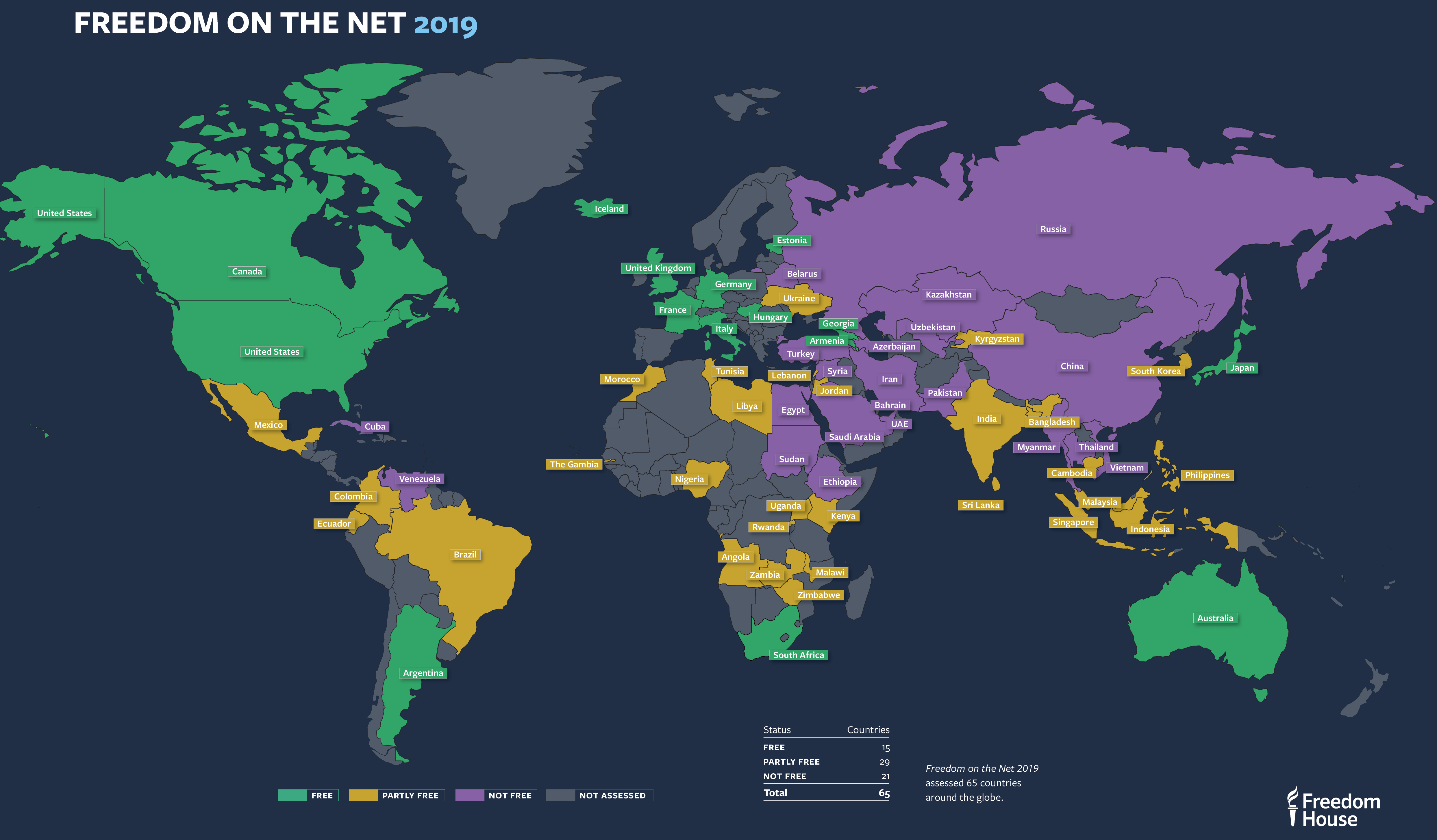 Карта стран по уровню свободы в Интернете