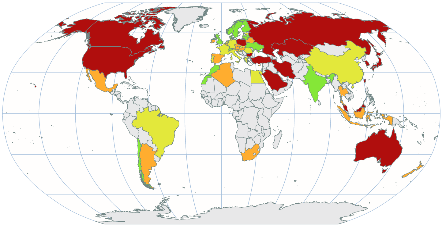 Карта стран по уровню борьбы с глобальным потеплением