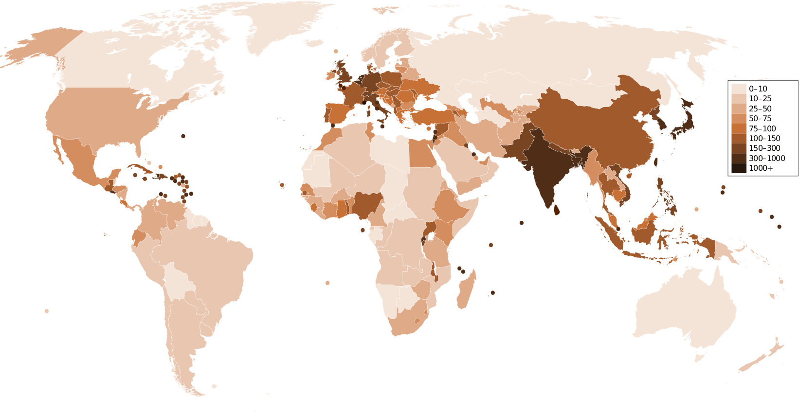 Карта стран по плотности населения