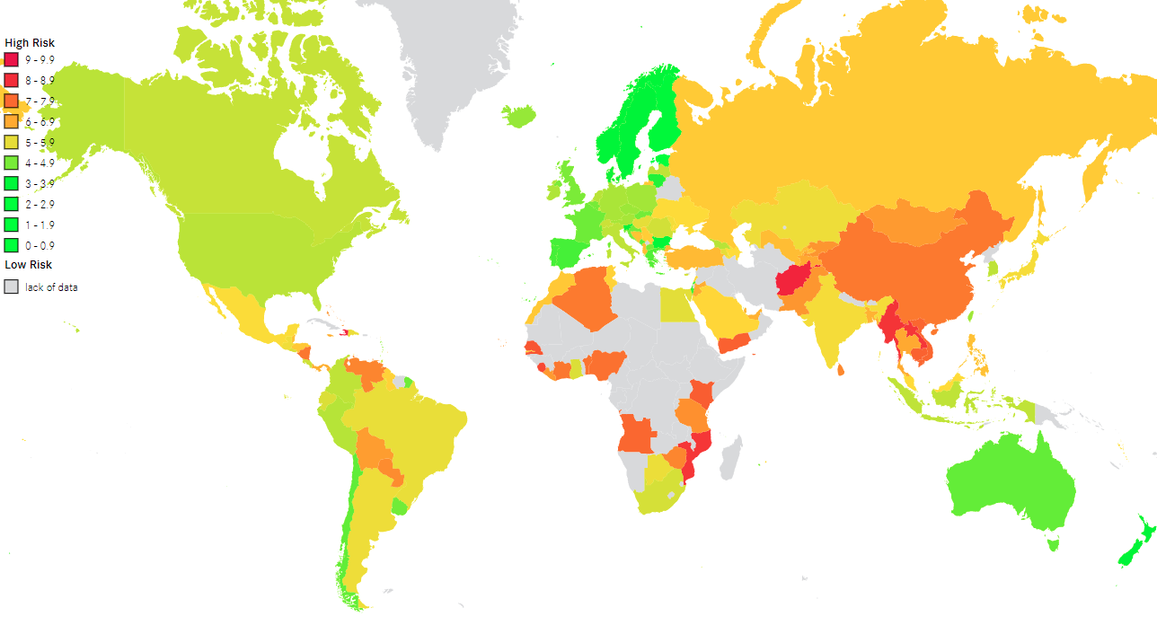 Карта стран по уровню борьбы с отмывом денег