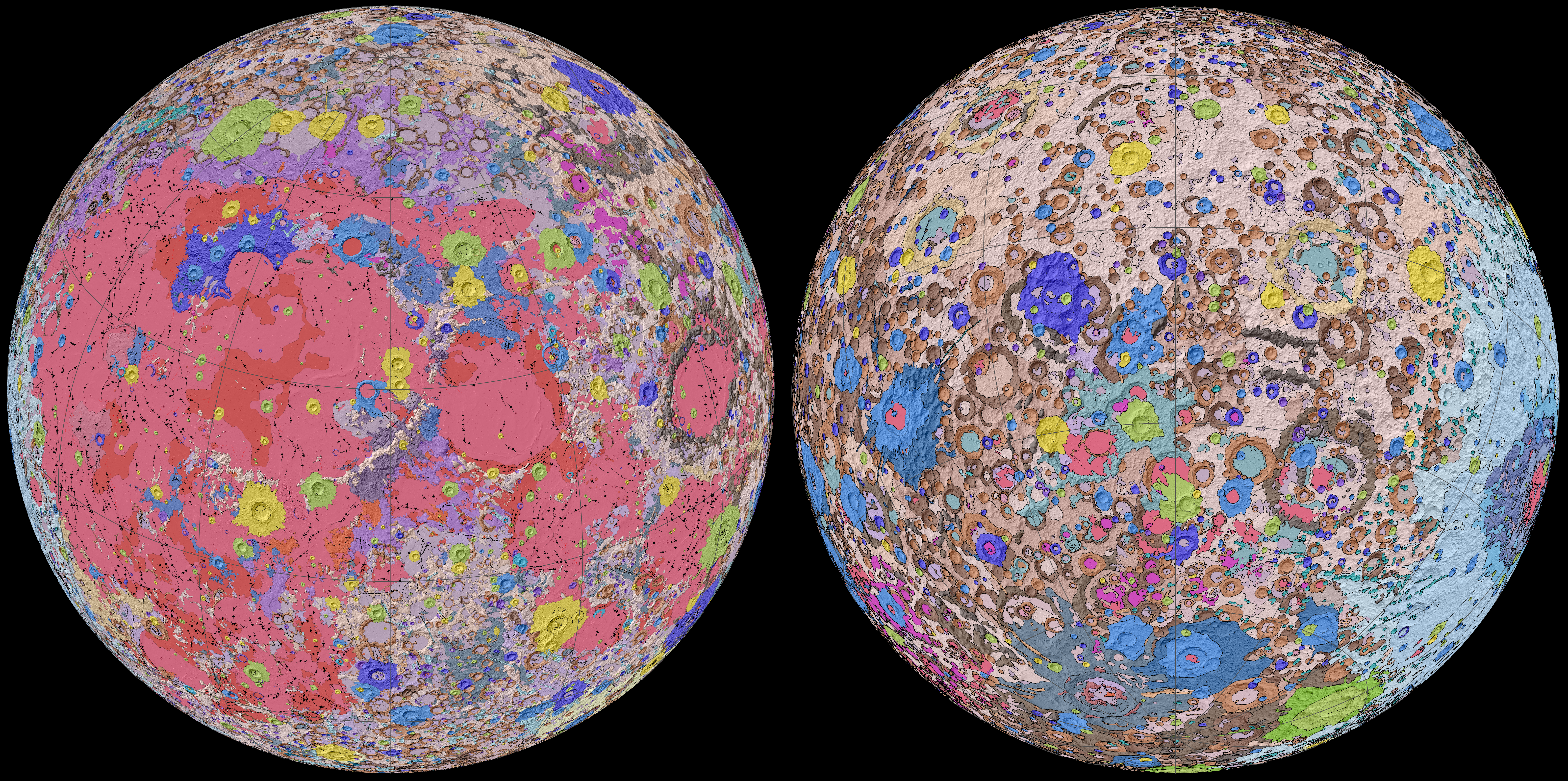Геологическая карта луны по версии ученых из США и NASA
