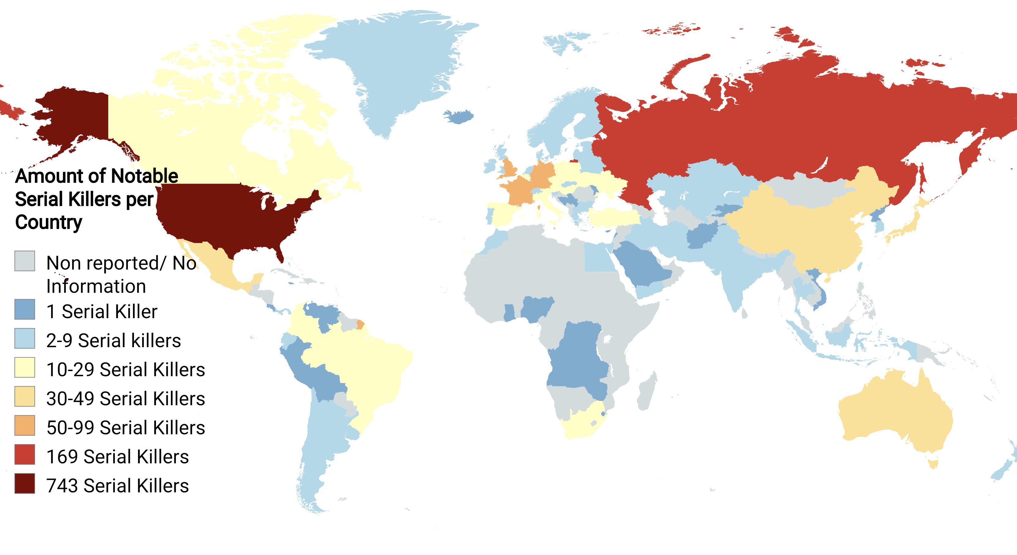 Карта стран по количеству серийных убийц на душу населения